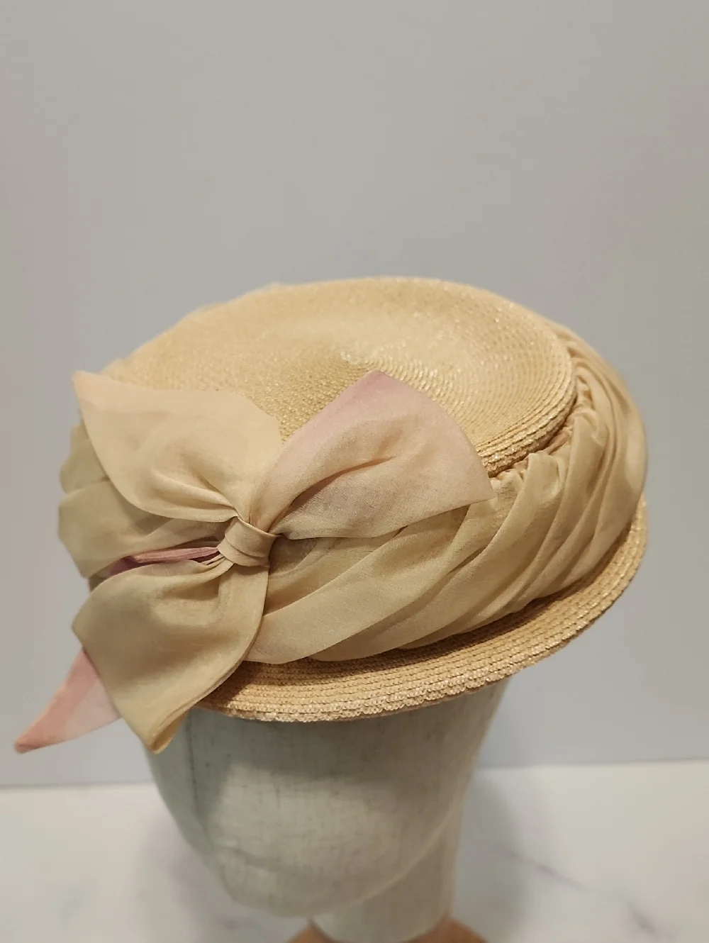 The J.L Hudson  Vintage Elegant Tan Women's Hat with Ribbon